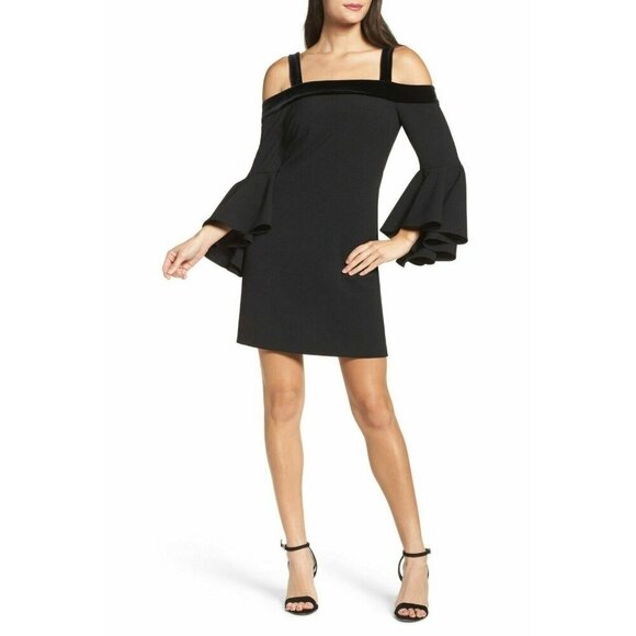 Chelsea28 Women's Bell Sleeve Cold Shoulder Crepe Shift Dress Size 6 - Picture 2 of 12